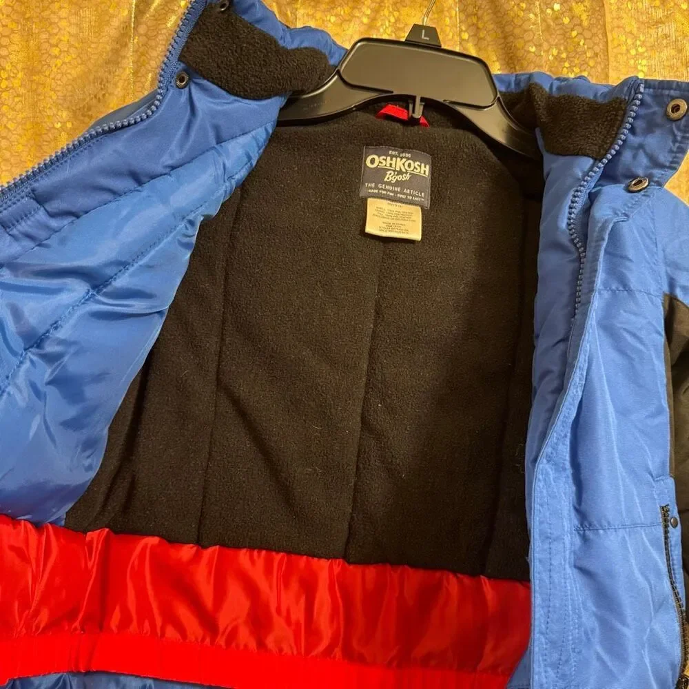 Osh Kosh B'Gosh Toddler Boys Blue Black Snow Ski Fleece Winter Jacket Size 4